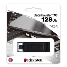 Kingston DataTraveler 70  - Unidad Flash USB, 128 GB, USB 3.2 Gen 1, Tipo-C, Negro